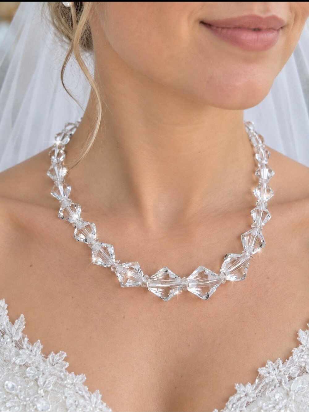 Heavily Faceted Vintage Oversized Bicone Clear Rock Crystal Spectacular Necklace